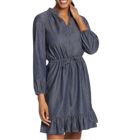 Draper James Dresses & Skirts - Draper James Dark Blue Wash Long Sleeve Chambray Dress Preppy Coastal Cotton S